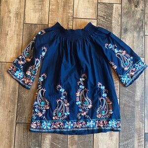 South Main heavily Embroidered Navy Blue Women's Top